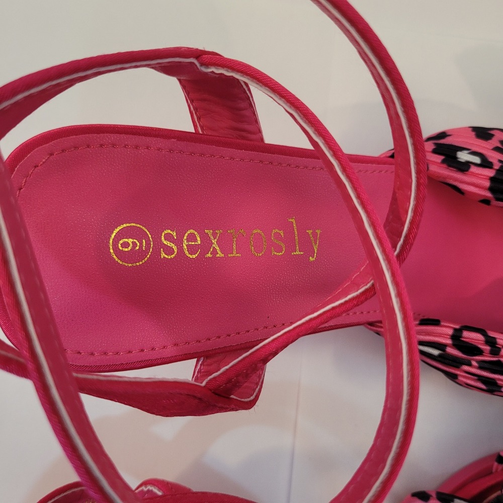 Sexrosly Block Heel Sandals Womens‎ 9 Pink Leopard Bow Ankle Strap New - Picture 7 of 8